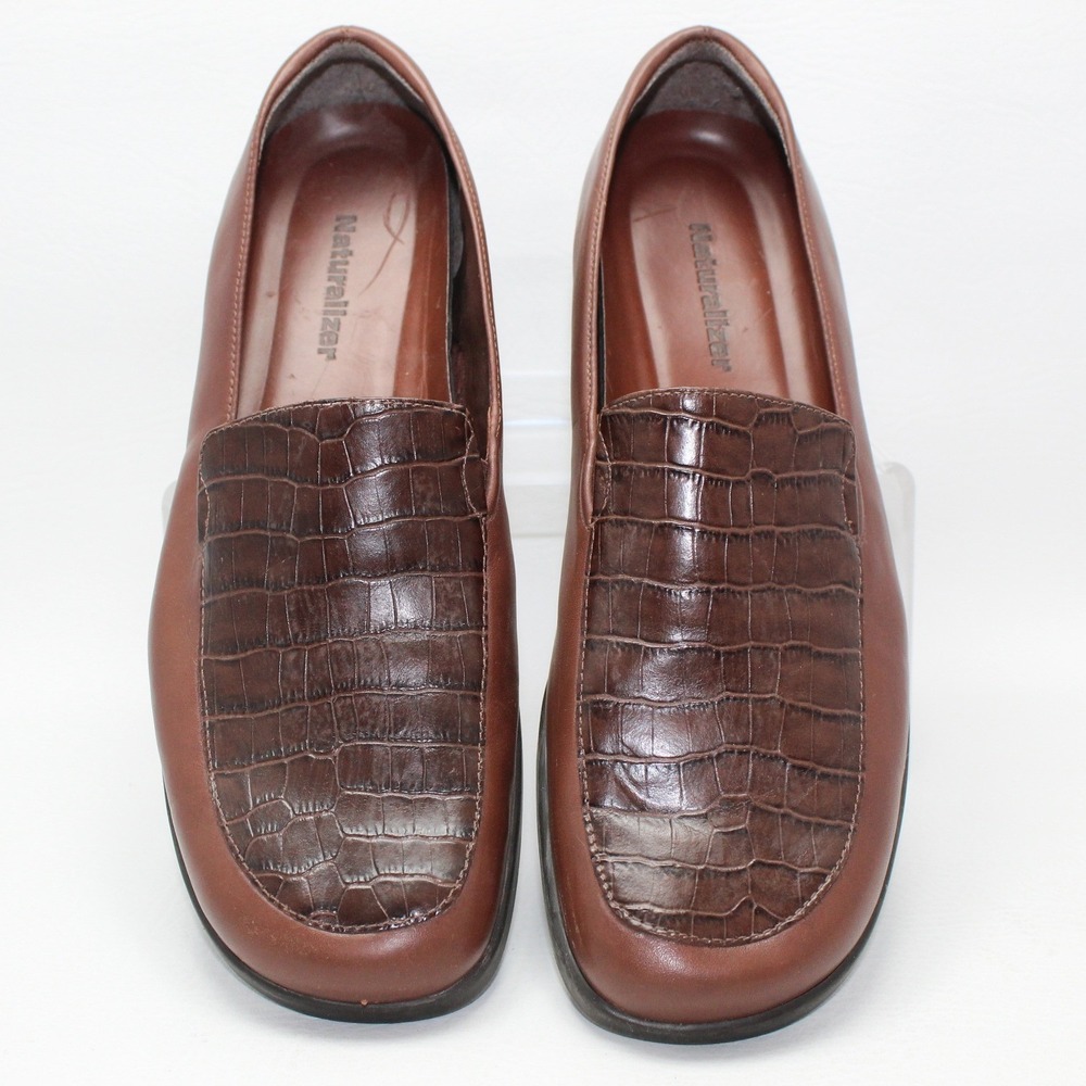 Naturalizer Womens Brown Leather Croc Embossed Wedge Loafers 9.5 M 554N10